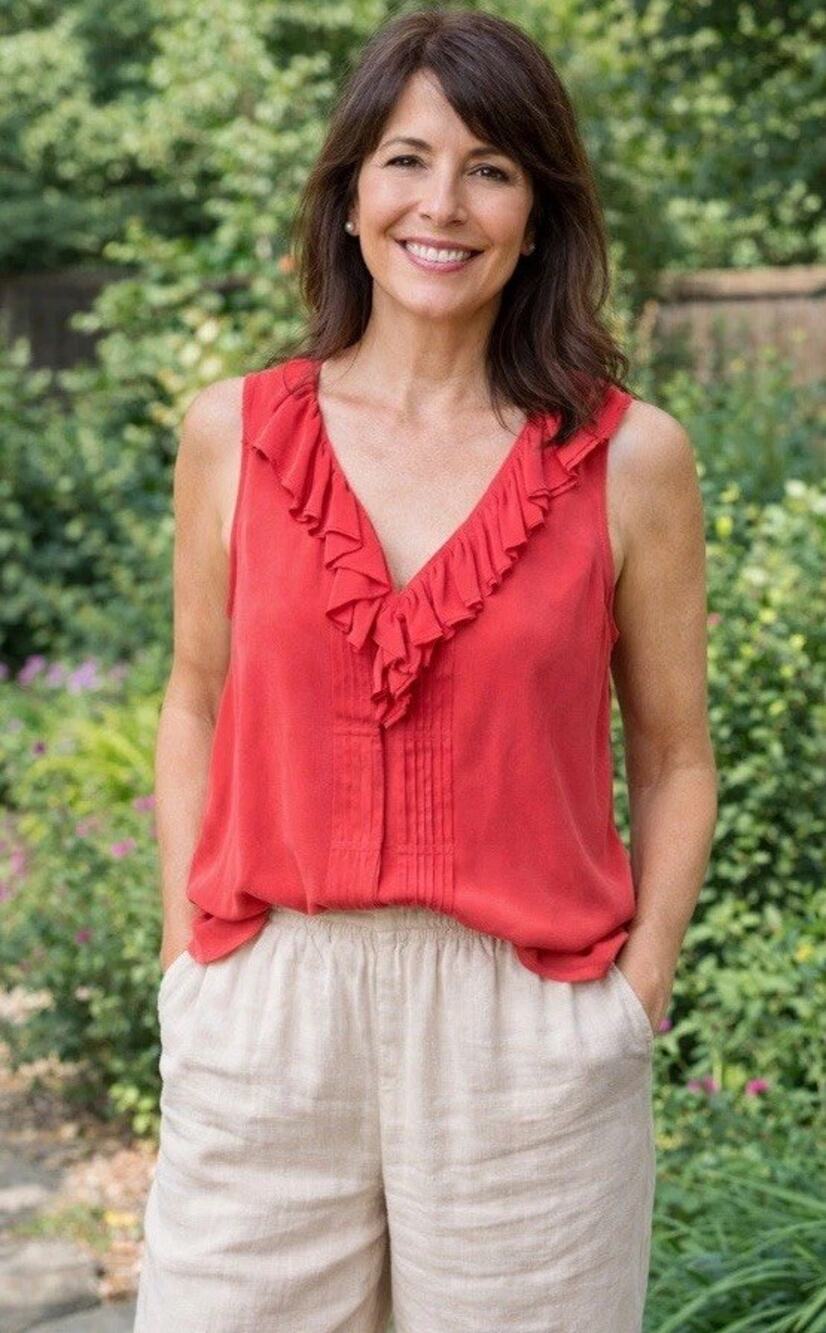 Joie Sleeveless Aruna Blouse Top Womens 100% Silk Ruffle Vneck Coral Orange M